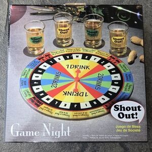 Vintage Shout Out! Game Night Set with Colorful Wheel Shot Glass Drinking Game